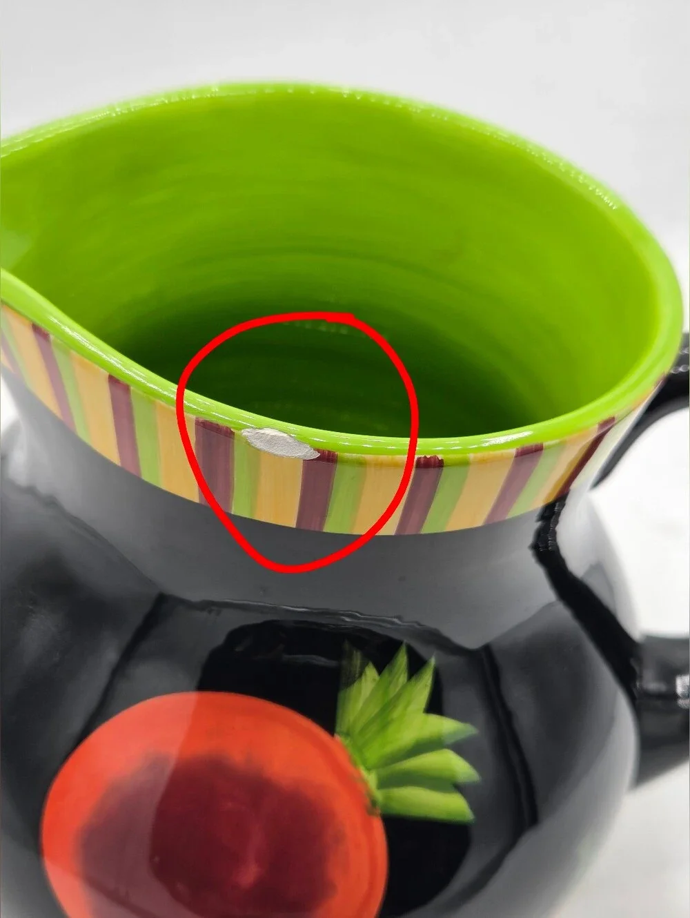 Crate & Barrel Ceramic Fruit & Chili Pepper Pitcher - Black